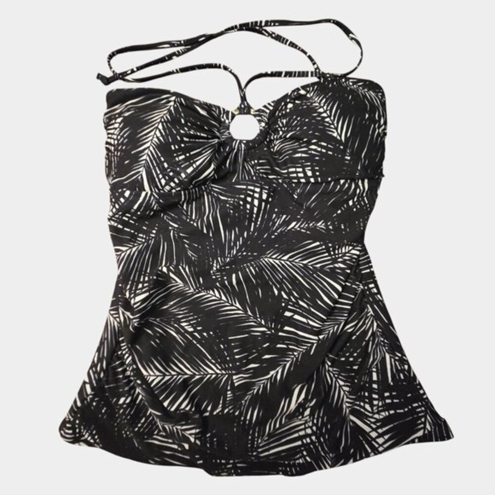 Michael Kors‎ Logo-Ring Tropical Leaf Print Halter Tankini Top S Swimwear NWT